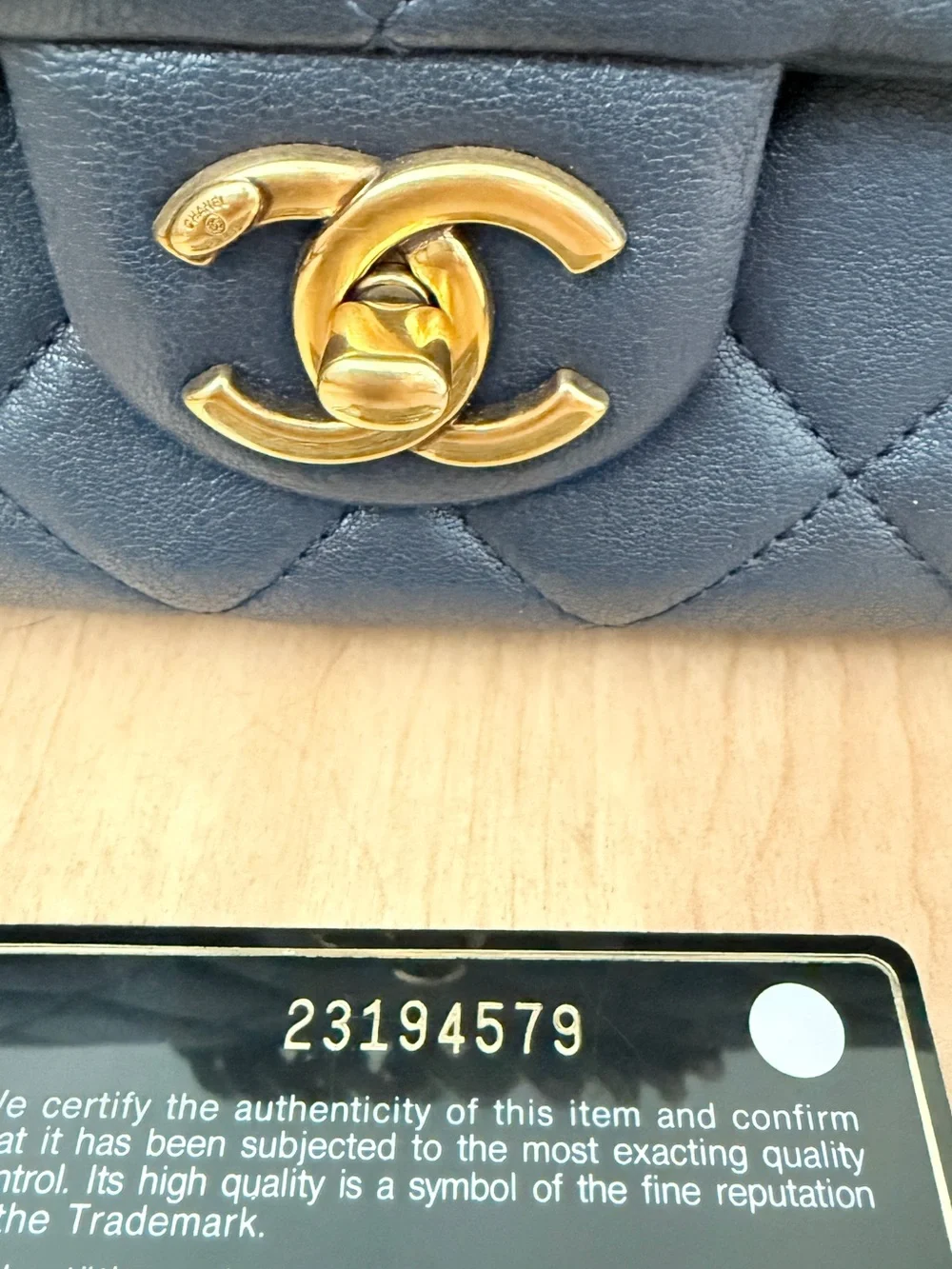 CHANEL Trapezio Flap bag, small, navy blue
